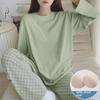 Women's Milk Silk Checkerboard Pajama Set - Round Neck, Long-Sleeve, Self-Contained Breast Pads for Spring and Autumn