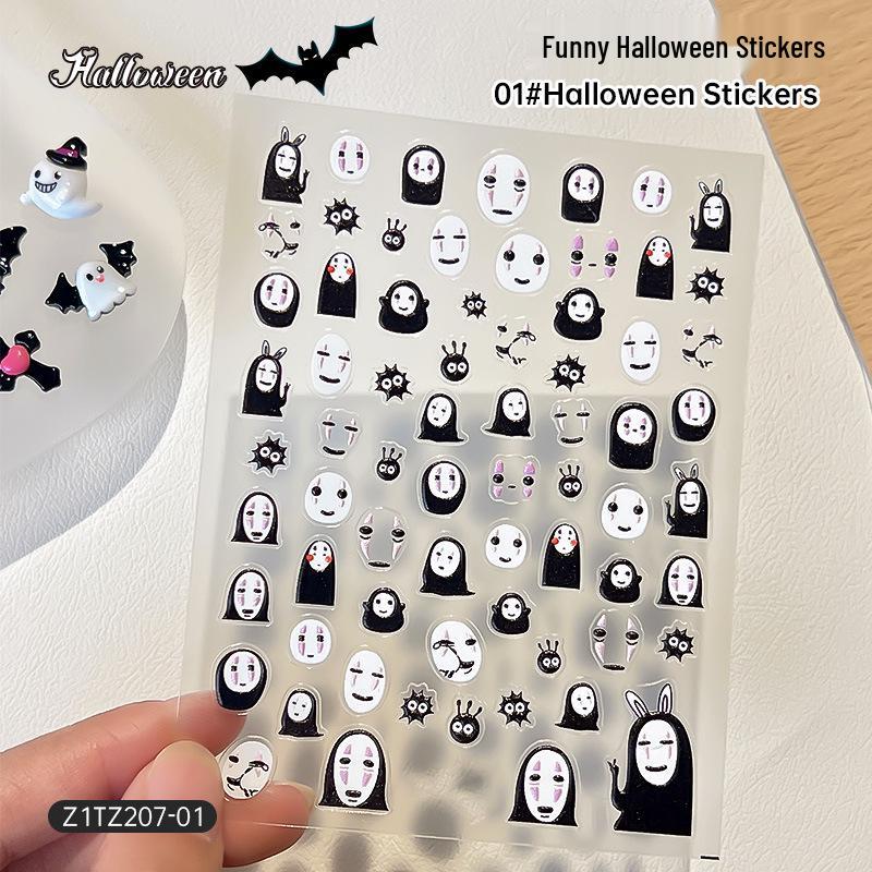 

3D наклейки для нейл-арта на Хэллоуин: Дизайны летучей мыши, призрака, тыквы, черепа