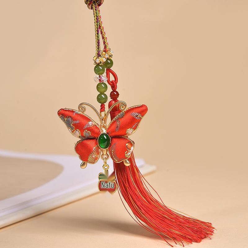 Handmade Song Brocade Butterfly Tassel Pendant: Intangible Cultural Heritage Car & Bag Charm