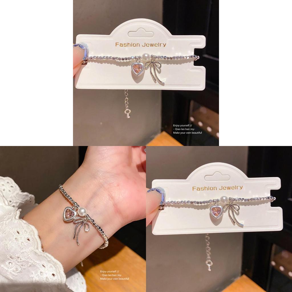 Elegant Zircon Butterfly Bow Silver Bracelet For Women Gift Occasion