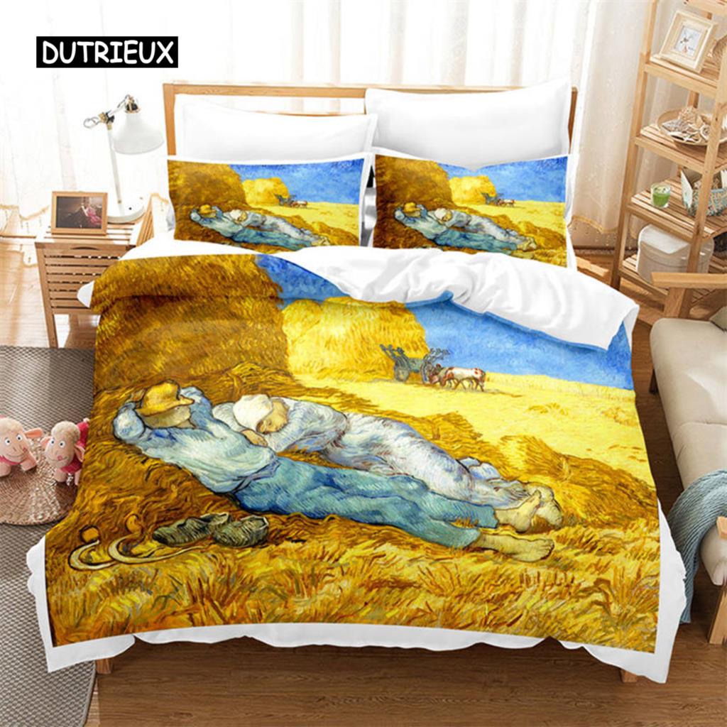 3D Artistic Bedding Set King Monet Van Gogh Style Sky Oil Painting Pattern Printed Duvet Cover With Pillowcases Hot Sale 2/3PCS