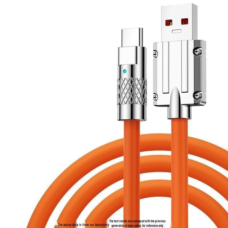 120W Zinc Alloy Fast Charging Cable for Apple & Android - Durable, Silicone-Coated, Thickened Design