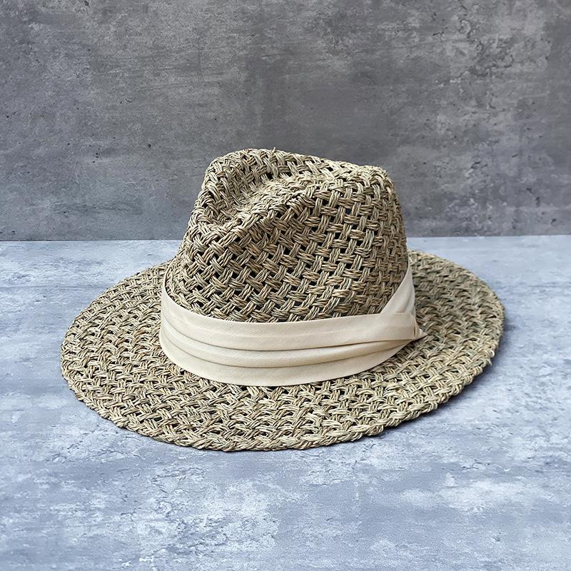 Encryption Three-Strand Salt Grass Panama Top Hat French Vintage Vacation Straw Hat Women'S Summer Sunscreen Shade Jazz Hat
