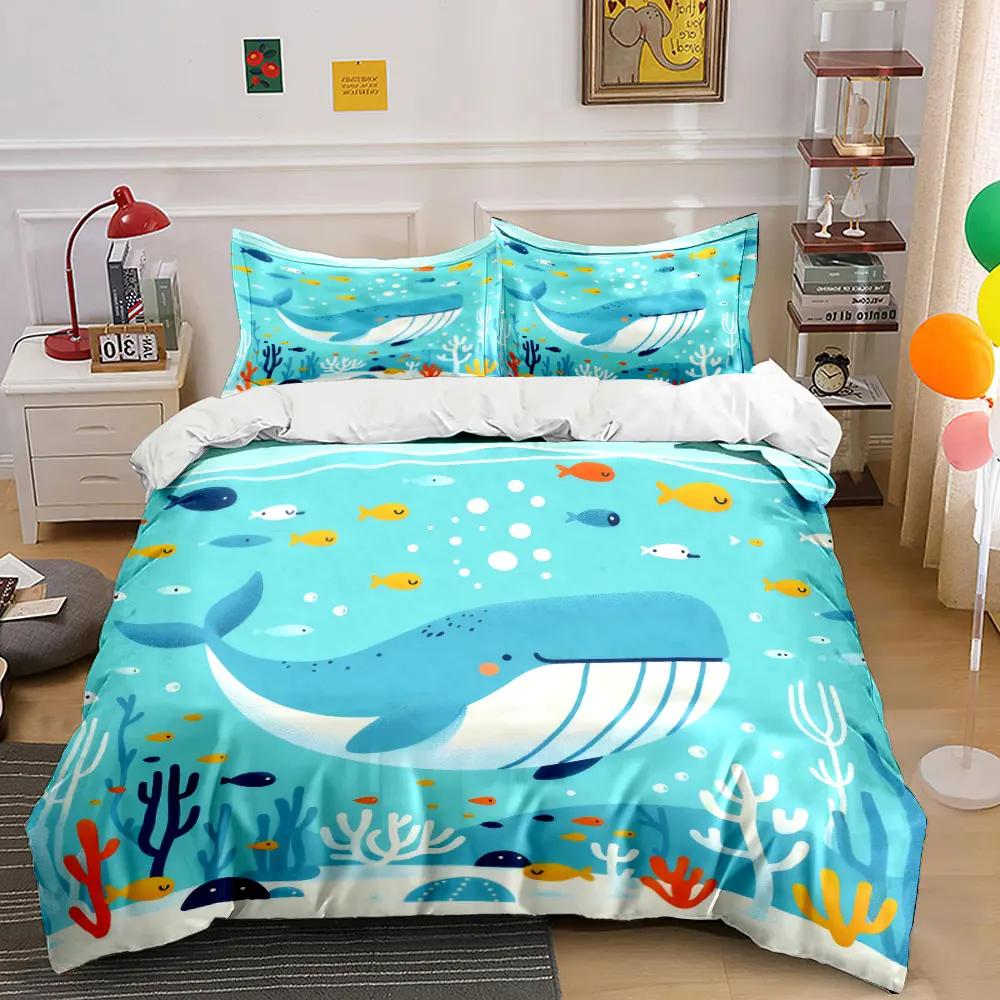 Ocean Whale Decorative Set Soft Comfortable Duvet Cover Bedding Set Included 1*Duvet Cover & 2*Pillowcases gift
