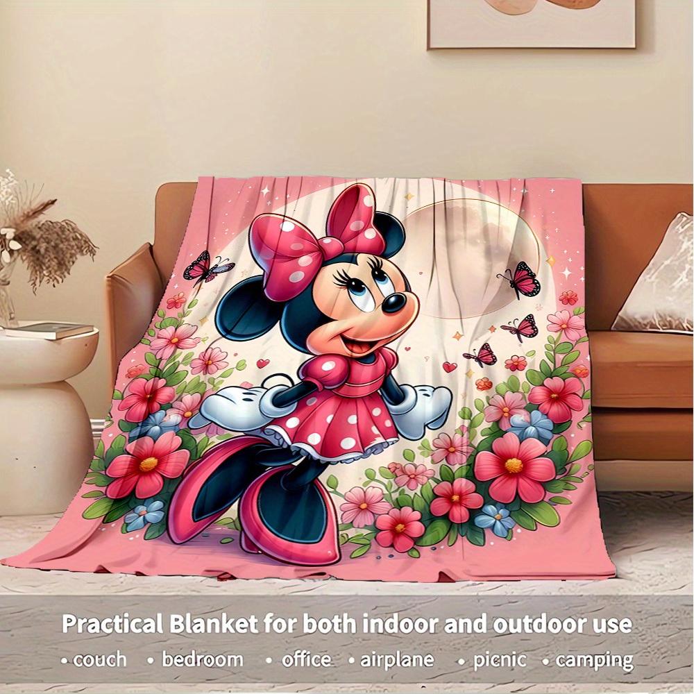 1pc Flannel Minnie Mouse Floral Bedding Throw Blanket Sofa Cover Gift Home Decorative Lightweight Soft Warm Throws for Couch
