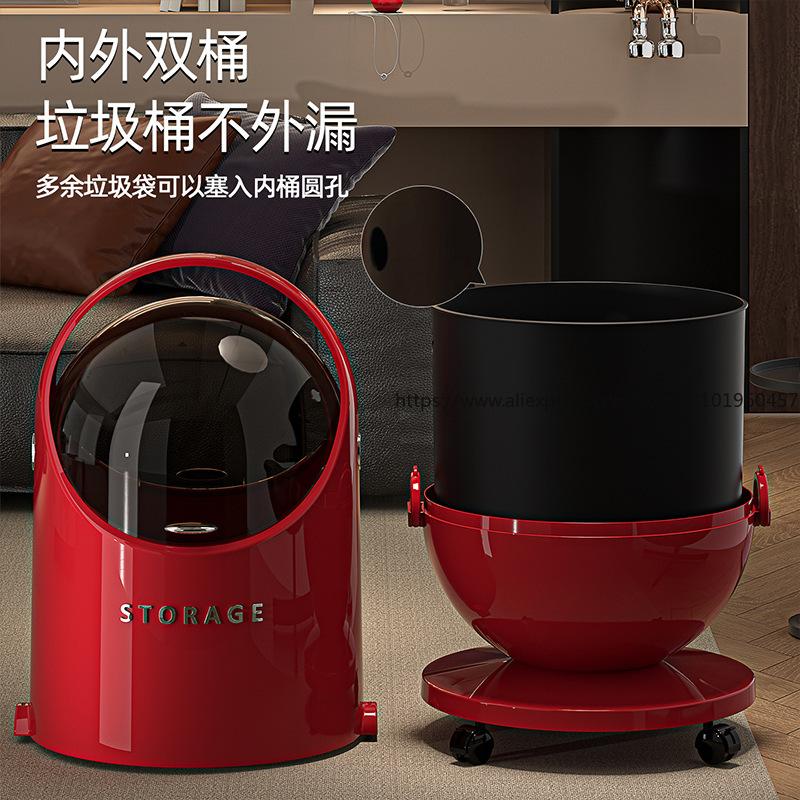 Updated Premium Trash Bin with Lid Rolling Wheels Stylish Design for Home Living Room Kitchen Bedroom No Bending