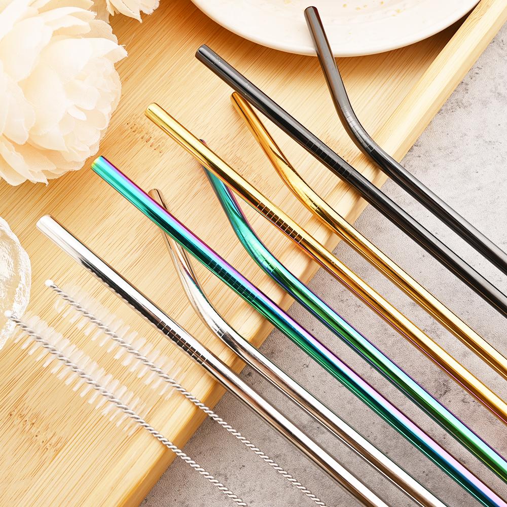 Metal 304 Stainless Steel Straw Straight Bent Drinking Straw Colorful Reusable Straw Set With Case Cleaning Brush Bar Accessory 5