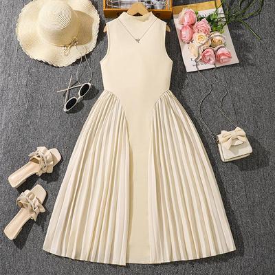 Ärmelloses Sommer-Abendkleid für Mädchen mit Falten und Stehkragen