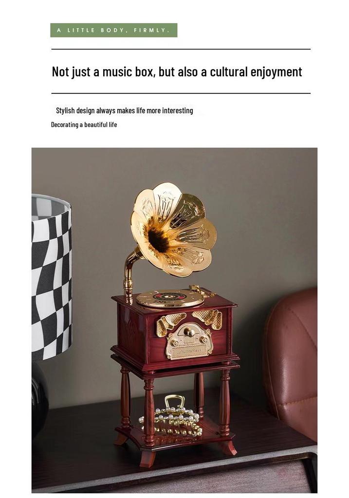 European Retro Vinyl Record Phonograph Music Box - Home, Bar & Cafe Decorative Ornament