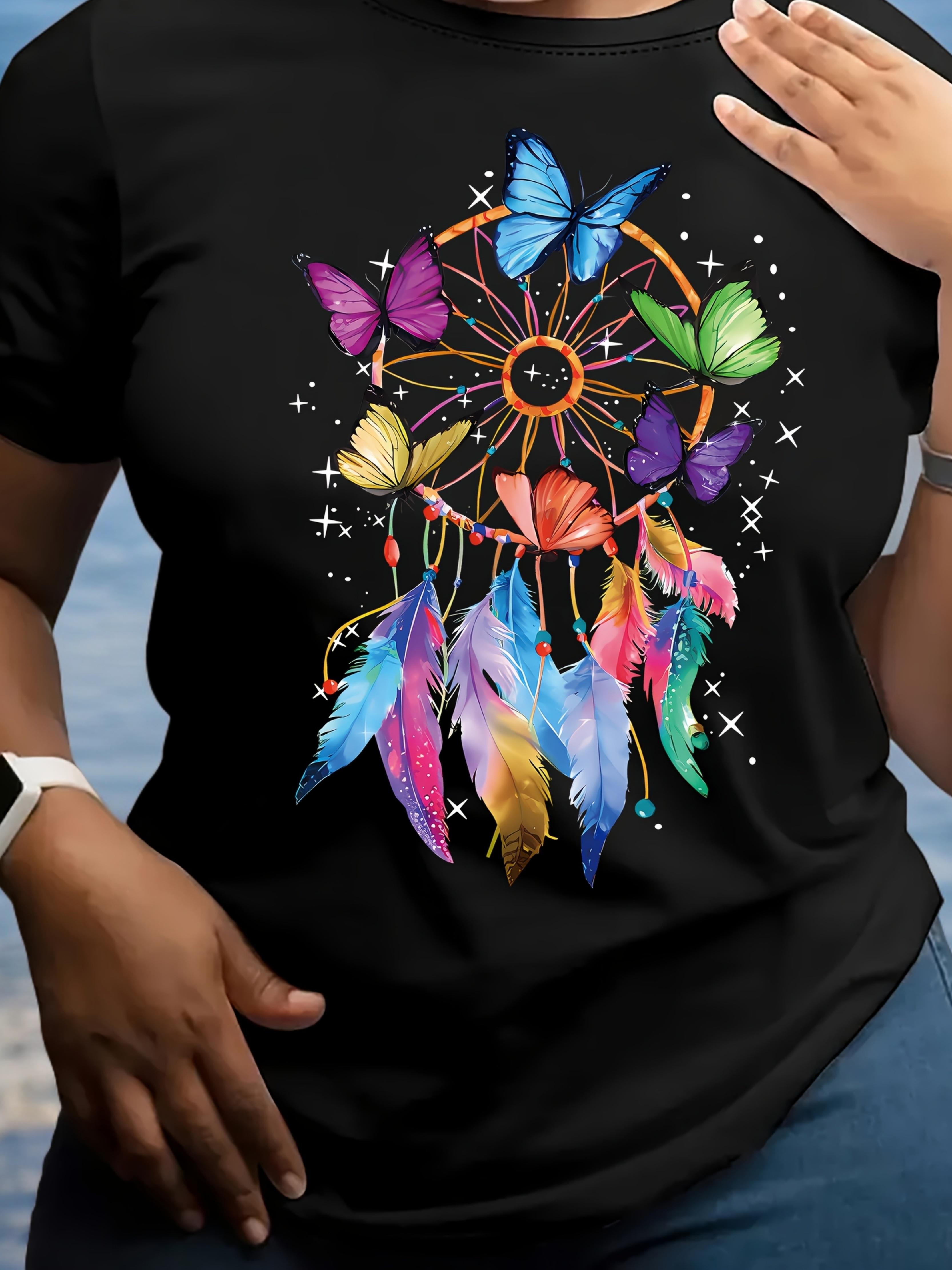 Colorful Butterflies Dreamcatcher Graphic T-shirt XXXXL