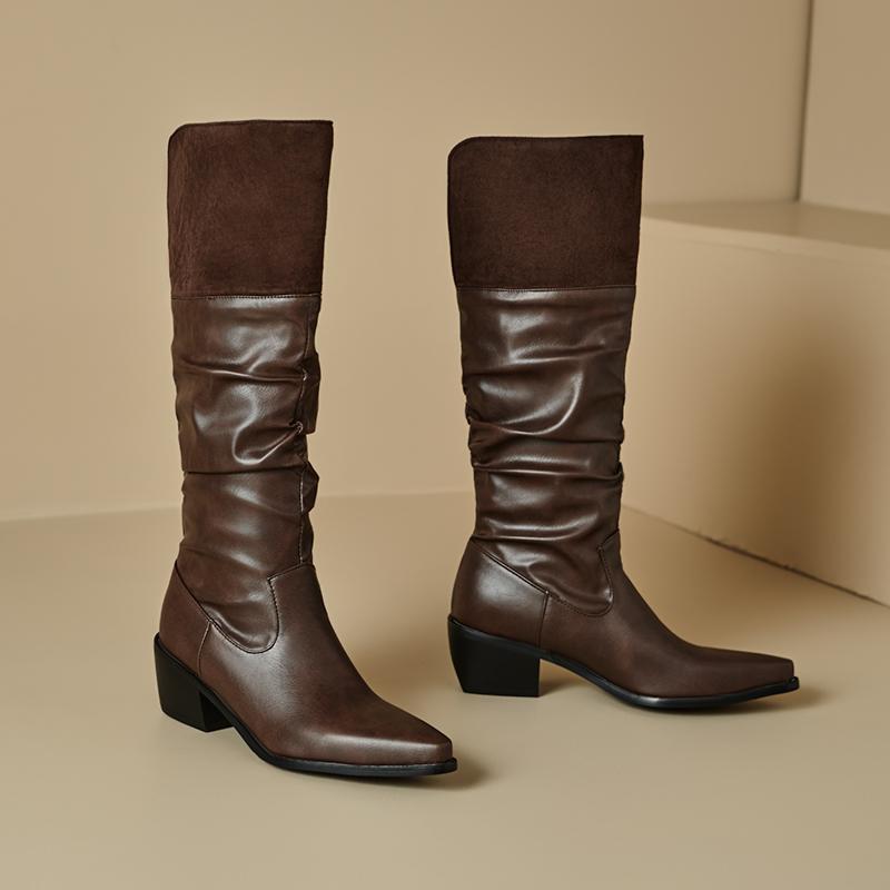 Women's low-heeled boots autumn and winter new European and American thick-heeled large-size Roman medium boots