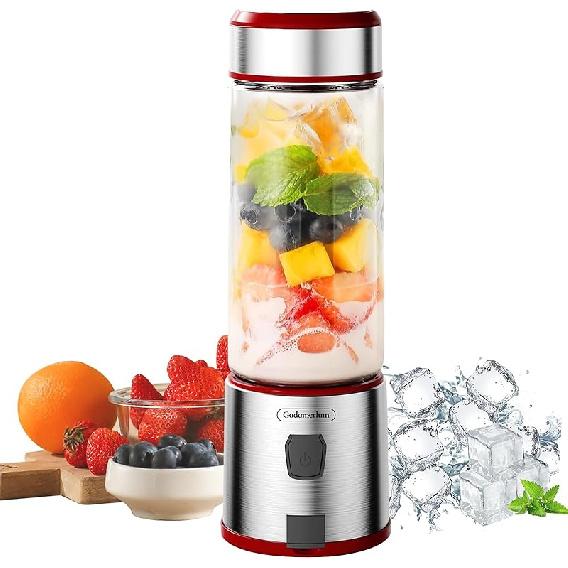 Blast Portable Blender, Cordless, 15.2oz Glass Bottle Vessel, Personal Blender-for Shakes & Smoothies, BPA Free, Leakproof-Lid & Sip Spout, USB-C S-POW