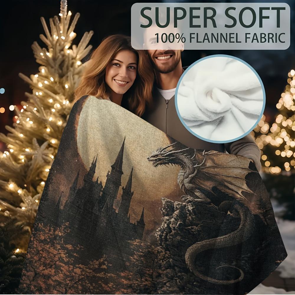 Extra Large 60x80 Inch Gothic Castle Dragon Moonlight Blanket - Super Soft Cotton All-Season Throw for Sofa, Camping & Home