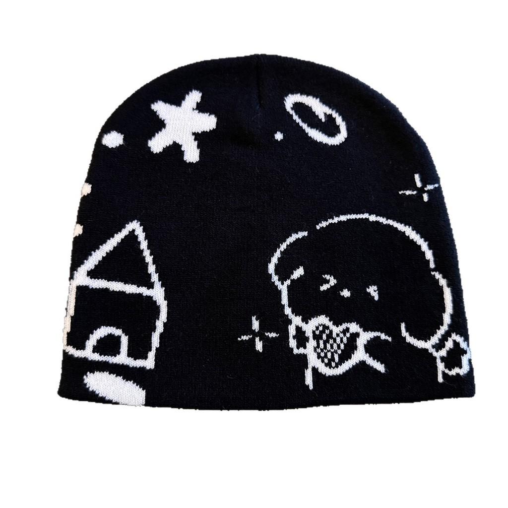 Kids Fashion Knit Hat With Animal Face Pattern Warm Casual Headwear For Cold Seasons
