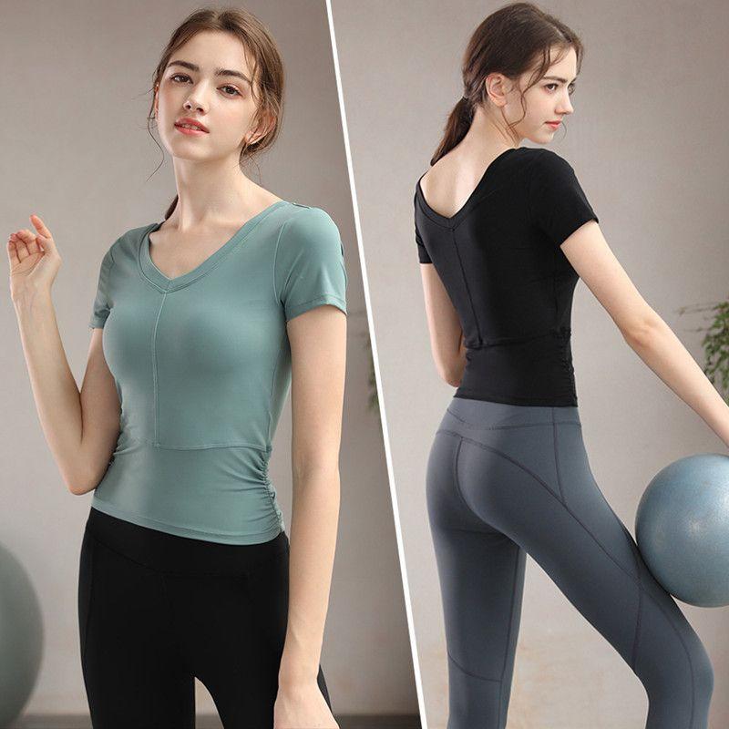 Pilates Fashion V-neck with Chest Pad Waist Fitness Suit