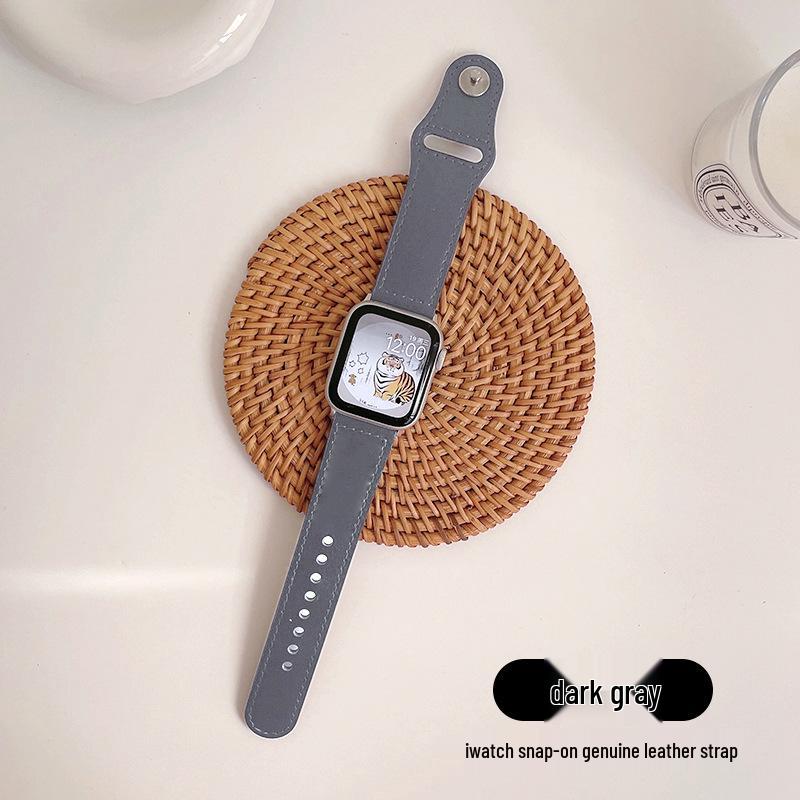 Compatible Leather Watch Band for Apple iWatch S10/8/9SE, Huawei GT, Xiaomi 89 Pro, and Redmi 45 - Top Layer with Studded Buckle