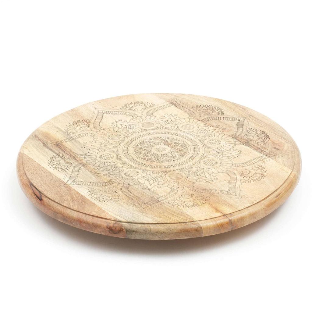 Handcrafted Golden Mandala Wooden Rotating Lazy Susan Serving Tray - Decorative Dining Table Centrepiece