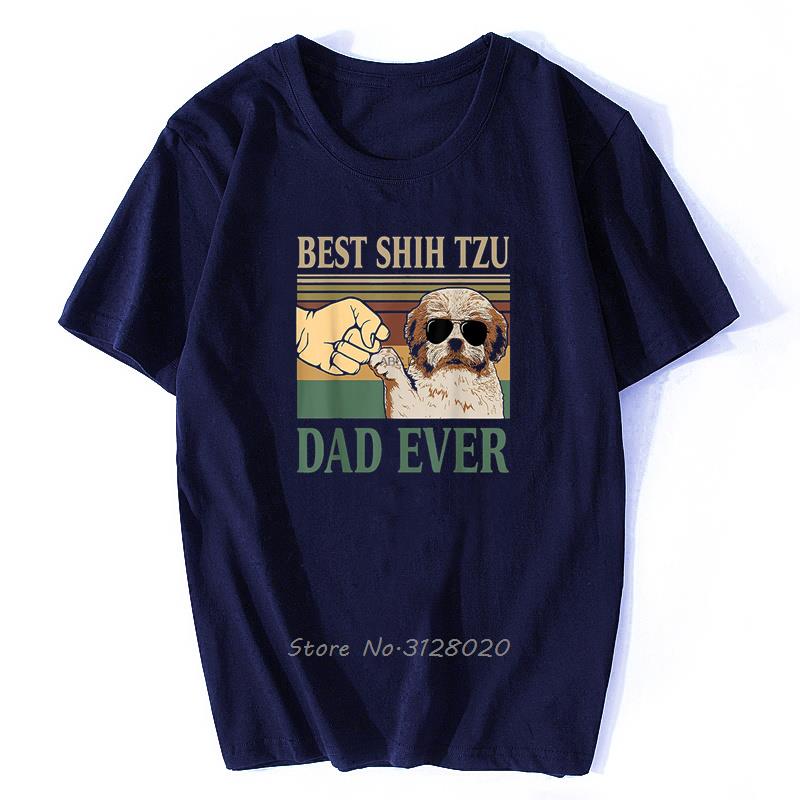 Vintage Best Shih Tzu Dad Ever Dog TShirt Men Cotton Tshirt Funny Tees Streetwear Harajuku S