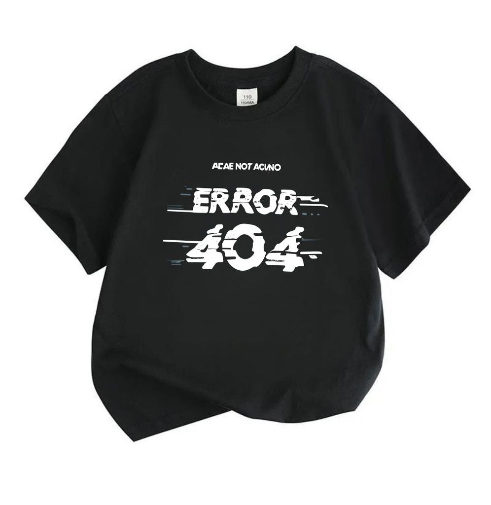 Kids Boys Girls 100% Cotton Crew Neck Short Sleeve T-Shirt, Cool Glitch 404 Error Print Casual Soft Breathable Tees for Daily Home School Outdoor Play