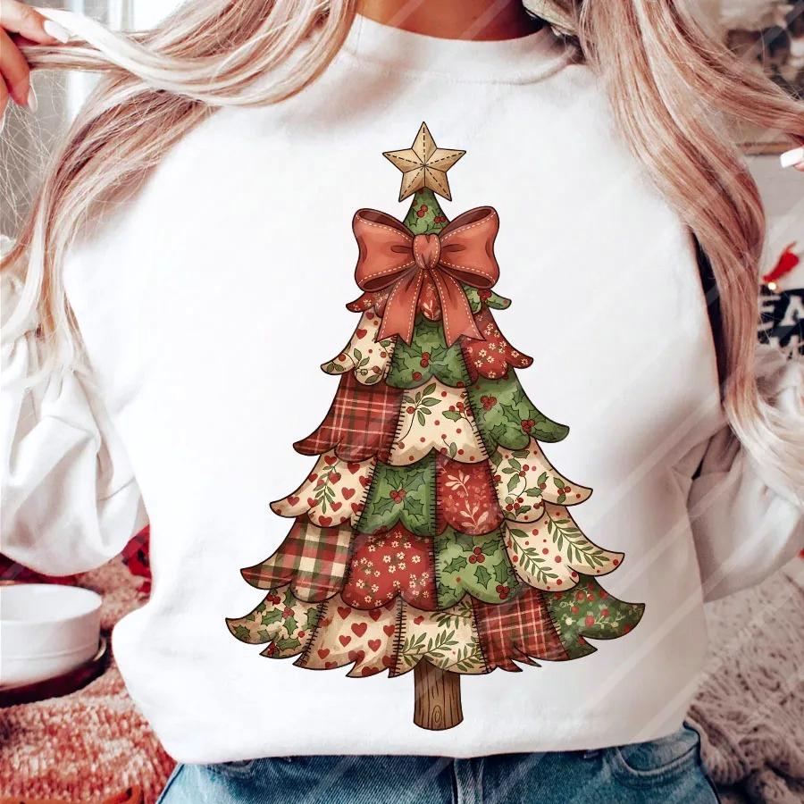 

New Retro Patchwork Christmas Tree Printed Hoodies Funny Holiday Xmas Unisex Hoodies Sweatshirt Winter Clothes Women Streetwear S