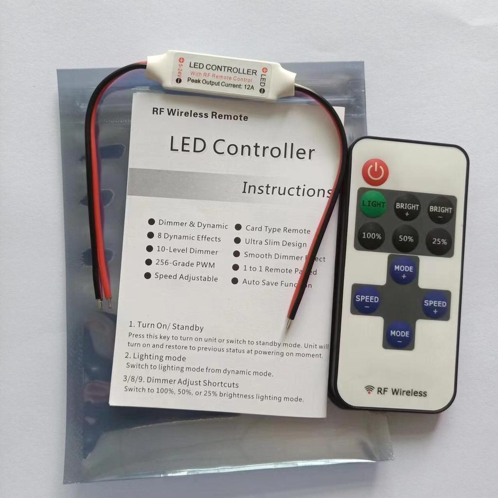 RF11 Monochrome LED Strip Controller with Remote - 5-12V Dimmer for Decorative Lighting