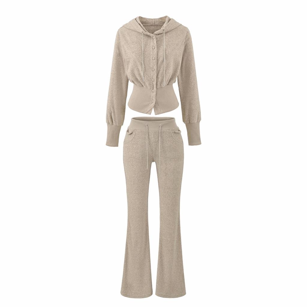 Spring 2026 Women's Diamond Chain Hooded Cardigan & Flare Pants Set