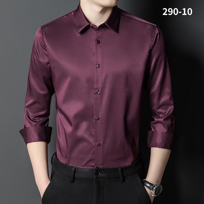 Trend 2024: Pánská formální košile Slim Fit z morušového hedvábí - Nežehlivá profesionální pracovní oděv