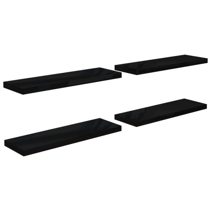 VidaXL Étagère murale flottante 4 pcs Noir brillant 80x23,5x3,8 cm MDF