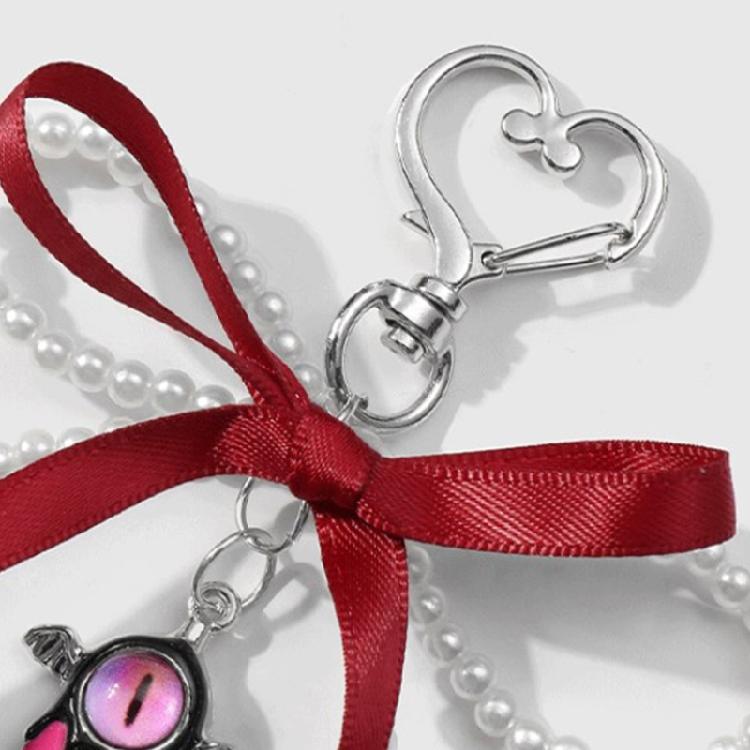 Sweet Ribbon Bowknot Pearls Keychain Charm Fashionable Key Accessory Cuteness Bag Charm Suitable for Keys and Bags