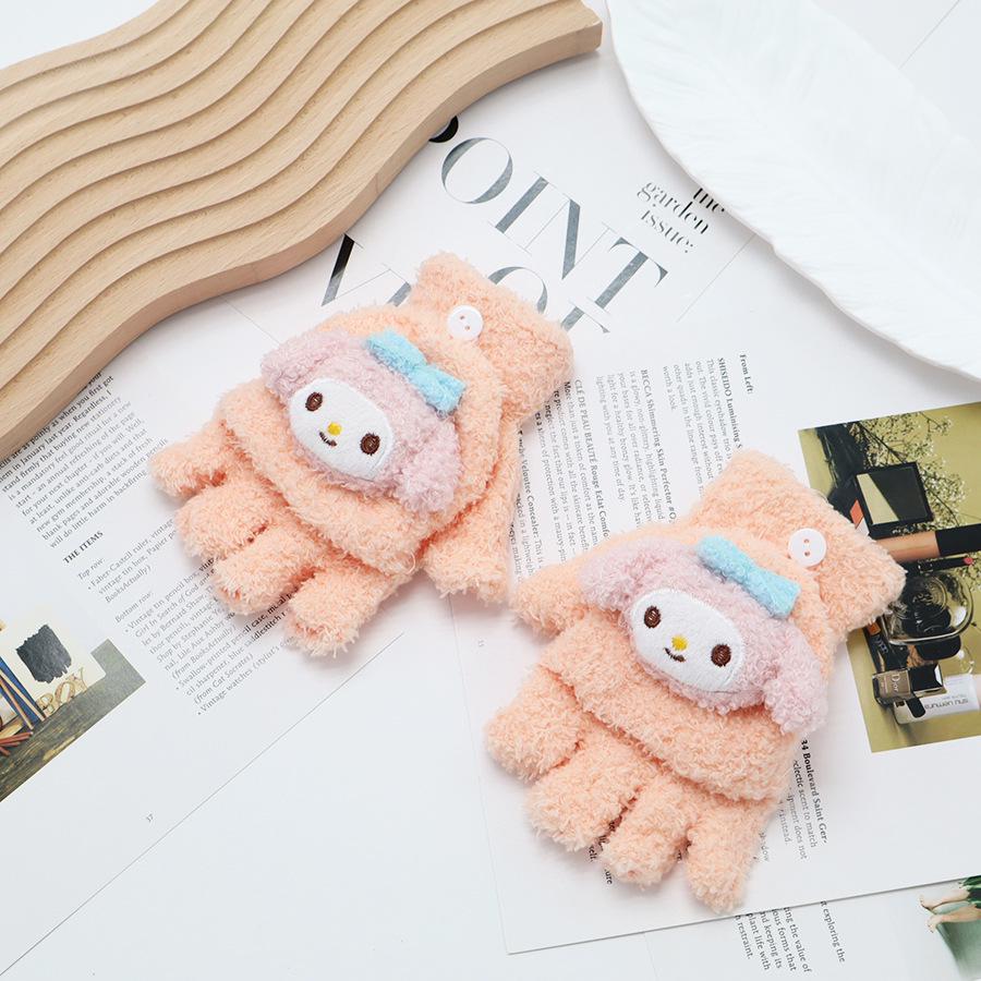 Zimní bezprsté rukavice s odklápěcím vrškem v korejském stylu - Unisex, kreslený design, kompatibilní s dotykovou obrazovkou, ideální pro psaní a ťukání