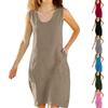 Womens Fashionable Loose-Fit Sleeveless Cotton-Linen -Color Dress With Pockets