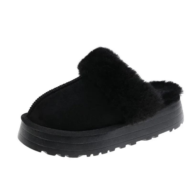 2024 Snow Boots Fur Fur Slippers Female Wearing 2024 New Baotou Flat Half Drag Thick Sole Cotton Shoes Women Boots