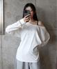 DEFYCLUBROBBERS Flight 666 Boat Neck One Shoulder Long Sleeve Ivory