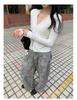 Elegant V-Neck Korean Style Knit Cardigan with Lace Trim for Women, Slimming Autumn Long-Sleeve Top