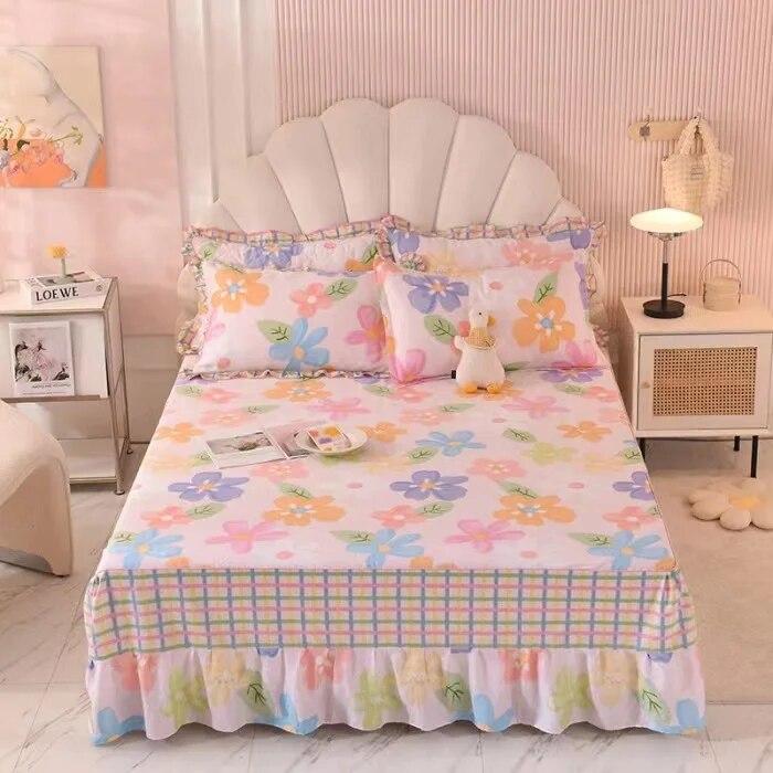 Ensemble de 3 pièces en pur coton doux pour la peau, confortable, anti-acariens, couvre-lit à imprimé floral 100 % coton et 2 taies d'oreiller