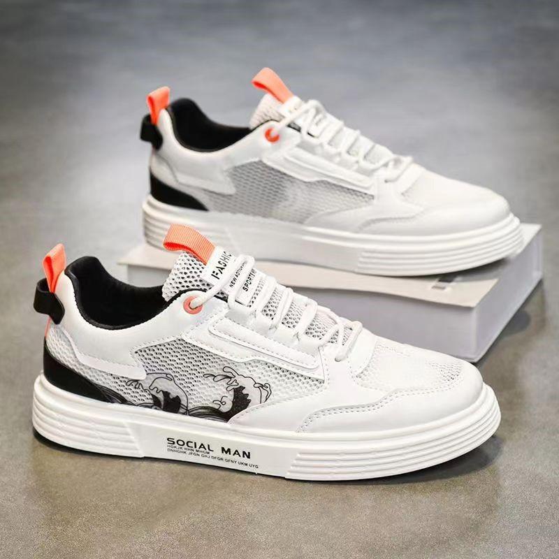 

New Men s Breathable Shoes Outdoor non slip mesh Flat Casual minimalist Sneakers Versatile trendy Male board shoes Homme 44 черный белый