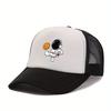 Astronaut Kicking Moon Trucker Hat Black Mesh Adjustable Space Print Casual Sports Cap Unisex