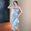 French Simple Temperament and Fashionable Design Niche Long Suspender Dress with Women's Swinging Neck High-end Sexy Skirt
