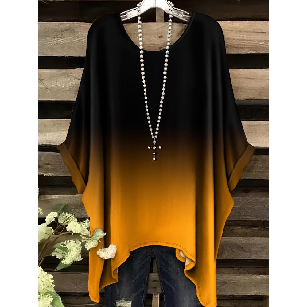 Vintage Women's T-Shirt Plaid Stripe Pattern Printedasymmetrical Hem O-Neck Short Sleeve Top Casual Fashion Street Outdoor Tops