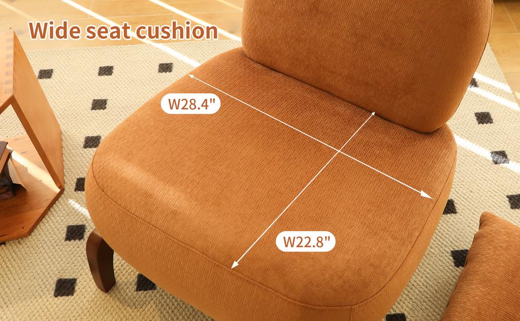 Cute Accent Chair with Solid Wood Legs, Velvet Living Room with Soft Cushion, Cozy Bedroom, Comfy Armless Reading for Apartment, Waiting Room, Balcony
