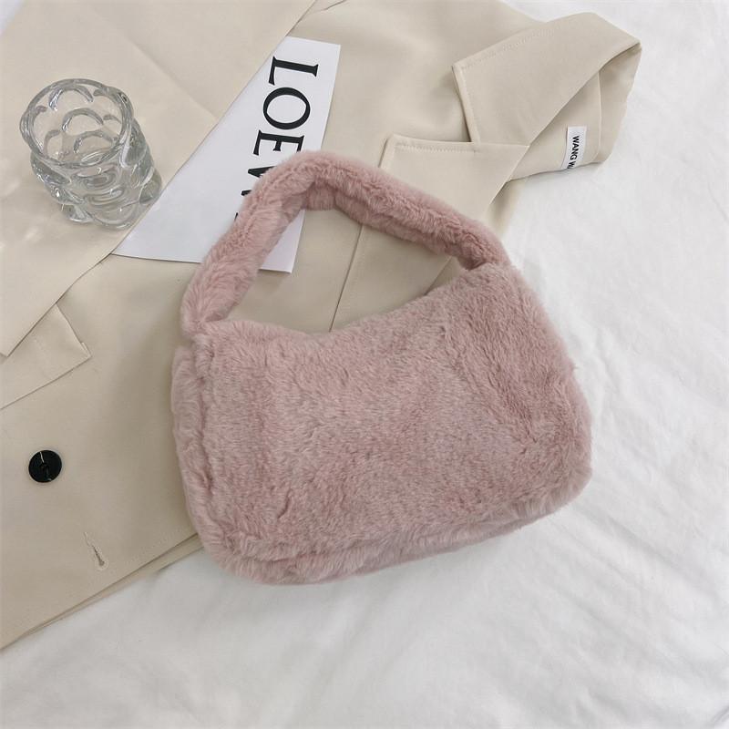 Stylish And Chic Women's Black White Pink Khaki Plush Shoulder Bag For Fall Season