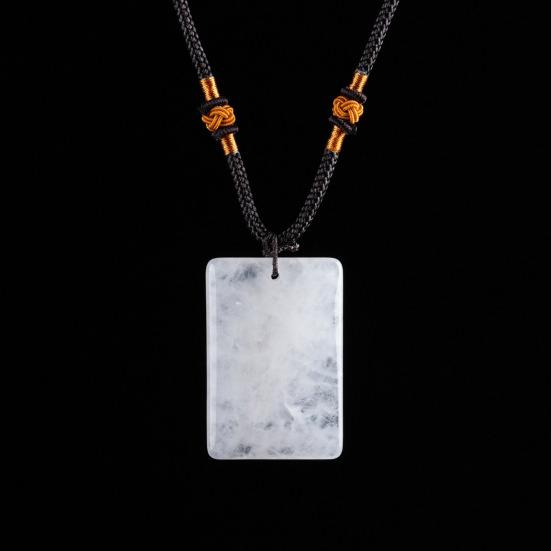 Natural Crystal Pendant Necklace Necklace, Healing Energy Stone with Adjustable Braided Rope, Polished Fake Gemstone Jewelry for Men Women Rectangle