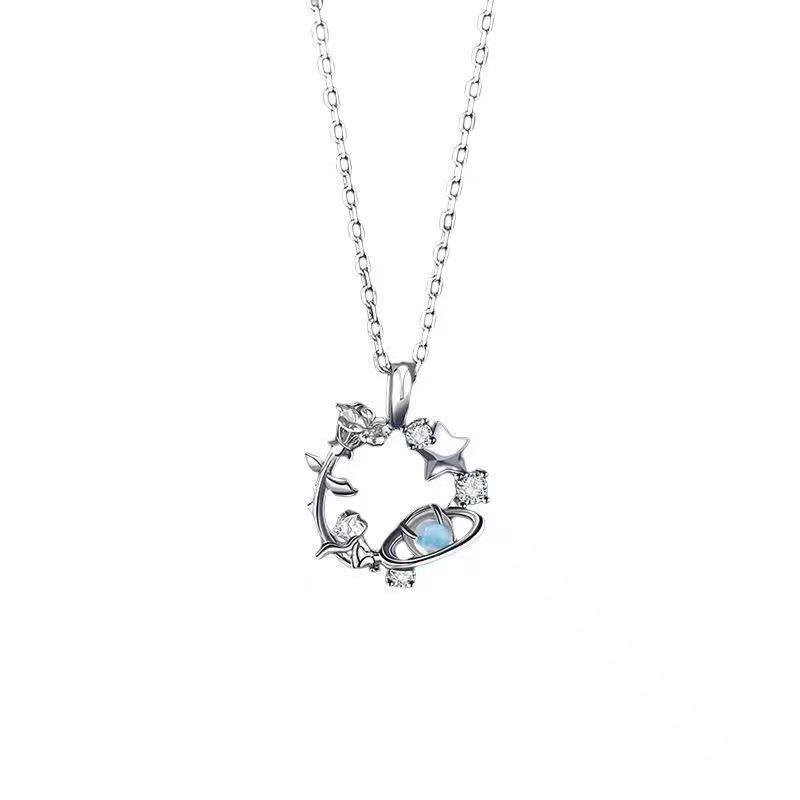 The Little Prince & Rose Women's Luxury Planet Necklace - Niche Qixi Gift for Girlfriend's Birthday