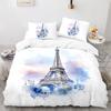 Paris Tower Pattern Duvet Cover, Cartoon City Architecture Bedding Set,Tower Quilt Cover for Kids Adults Bedroom Decoration