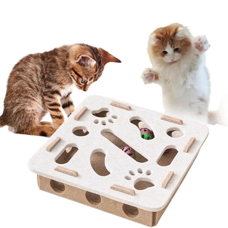 1 PCS Felt Cat Toy Maze Box Interactive Puzzle Game With 2 Balls For Indoor Cats Hunting Exercise Self Play Scratch Resistant