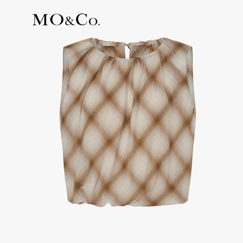 MO&Co. Silk Blend Gradient Plaid A-line Top