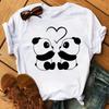 Cute Panda With Sunglasses Graphic Women T-Shirt Minimalist Black Line Animal Print Short Sleeve Casual Streetwear Tee