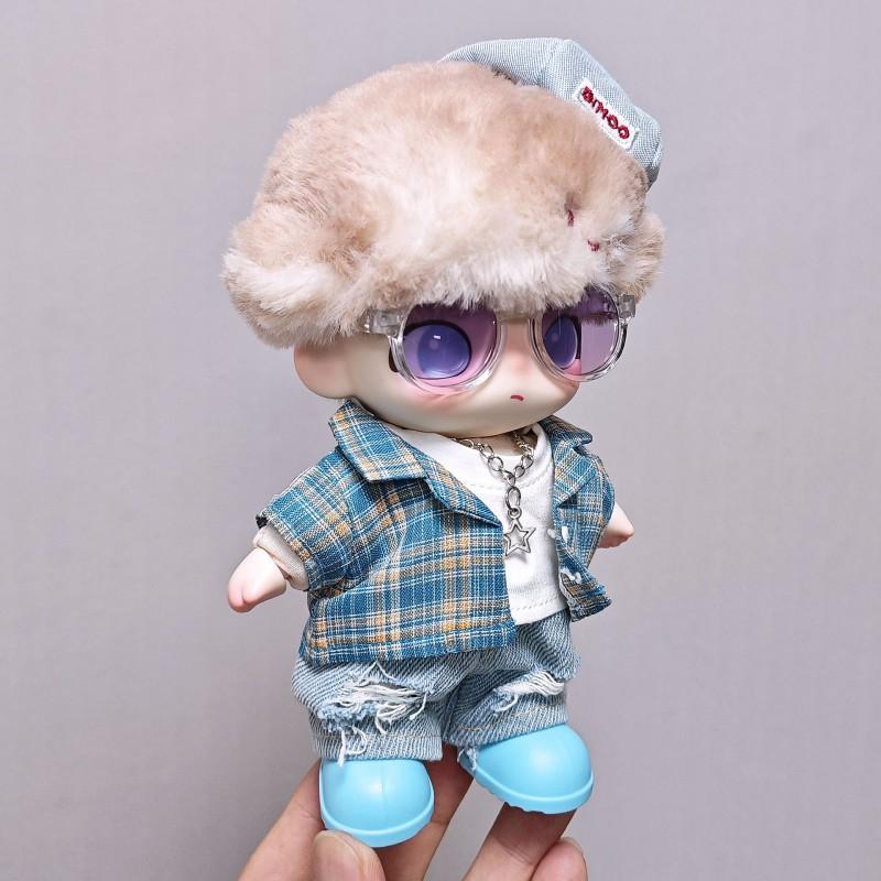 DIMOO Doll Outfit Set Blue Plaid Shirt 6pcs Fashion Accessory 14 Years Collectible Toy