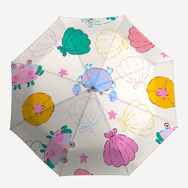1pc Seashell Crab Automatic Opening/Closing Folding Umbrella with 8 Ribs,Windproof Portable Sunshade Umbrella Holiday gift yy260401005