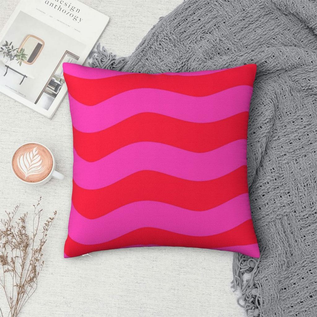 Vivid Wavy Pink Neon Red Square Pillowcase Polyester Linen Velvet Creative Zip Decor Throw Pillow Case Home Cushion Cover